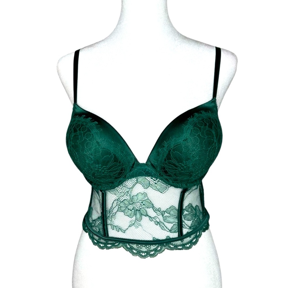 Victoria's Secret Very Sexy Push Up Bra Emerald Green Corset Top 36B LIKE NEW